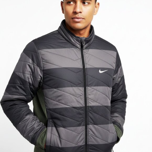 🔥 NIKE Mens Quilted Padded Training Winter Jacket Gray/Black Athletic Coat Sz L - Picture 1 of 9